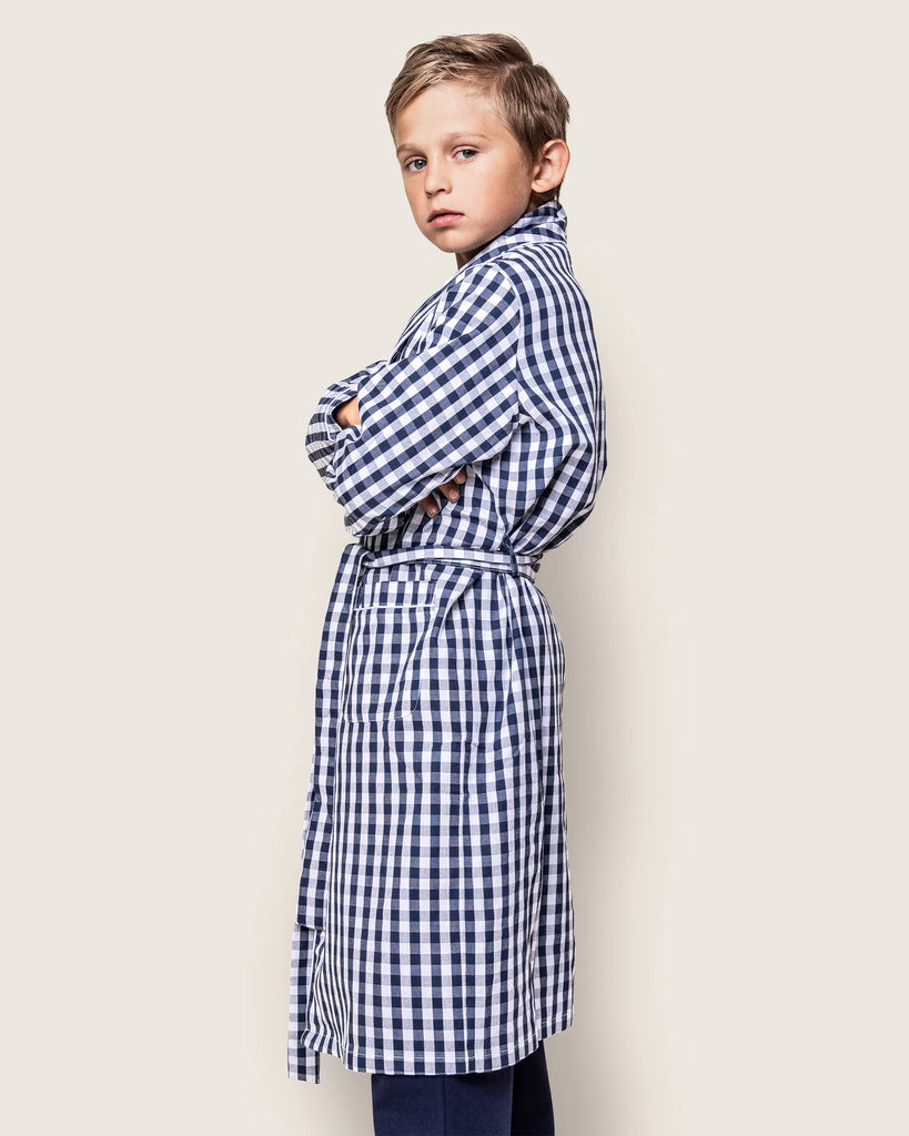 Kid's Twill Robe in Navy Gingham