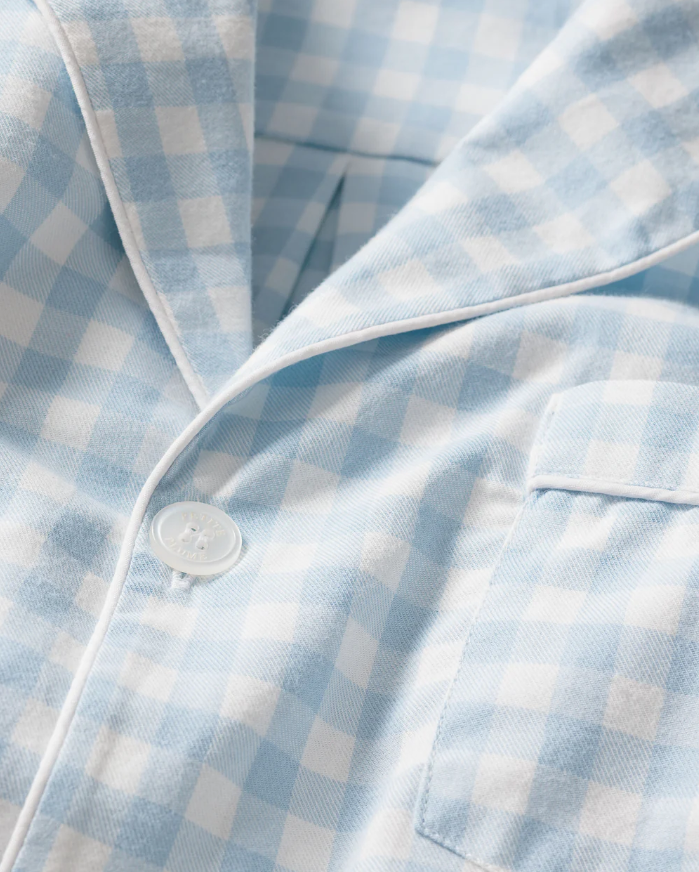 Kid's Twill Pajama Short Set in Light Blue Gingham