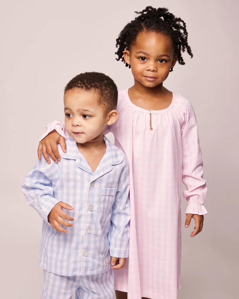 Kid's Twill Pajama Set in Light Blue Gingham