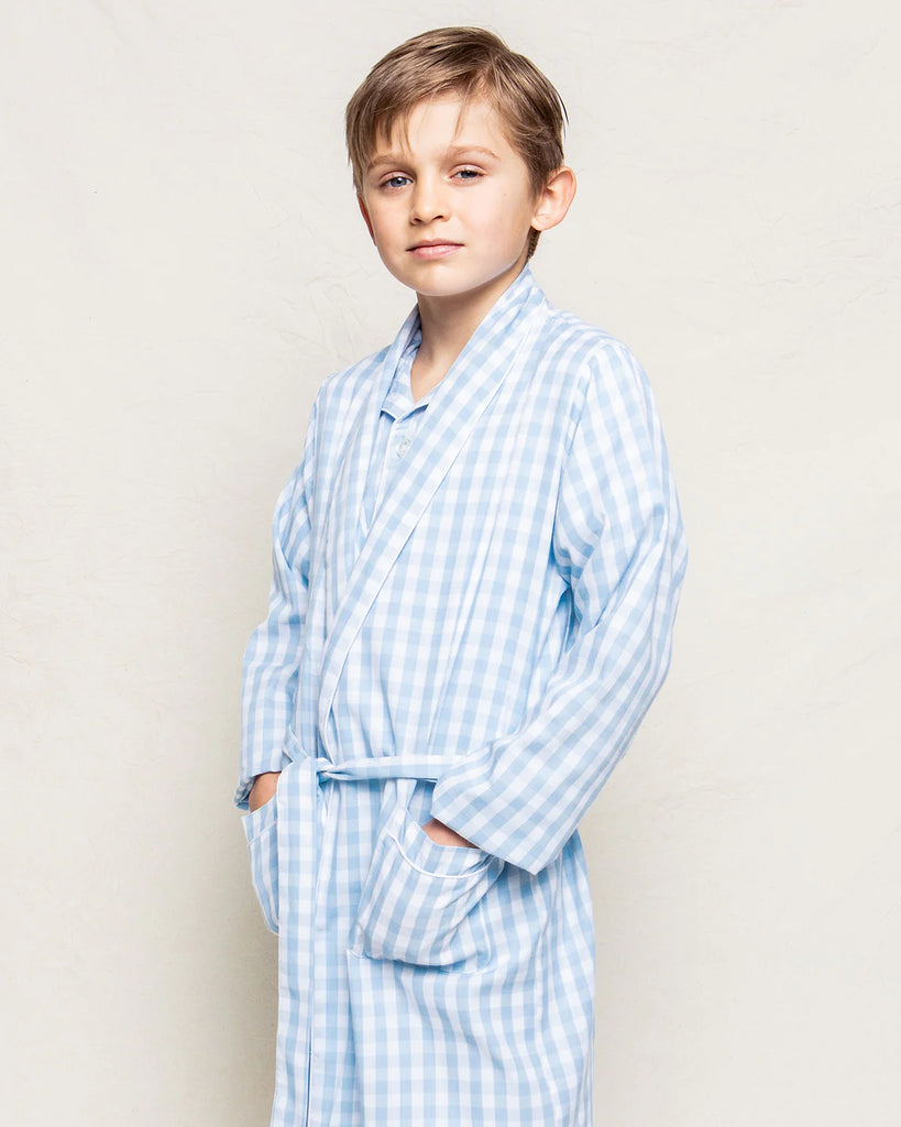 Kid's Twill Robe in Light Blue Gingham