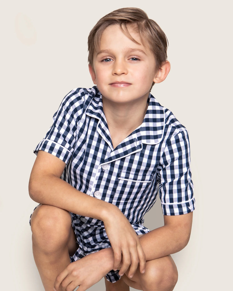 Kid's Pajama Short Set in Navy Gingham