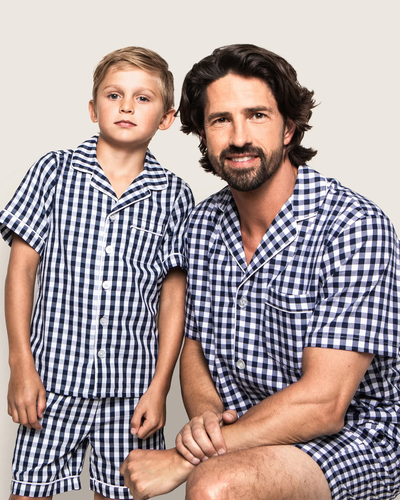 Kid's Pajama Short Set in Navy Gingham